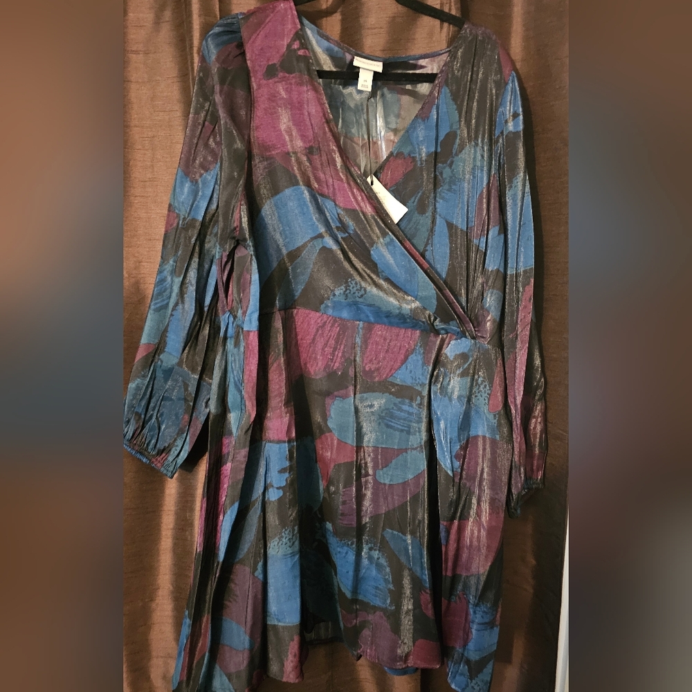 Ava & Viv Elegant Blue and Purple Long Sleeve Dress